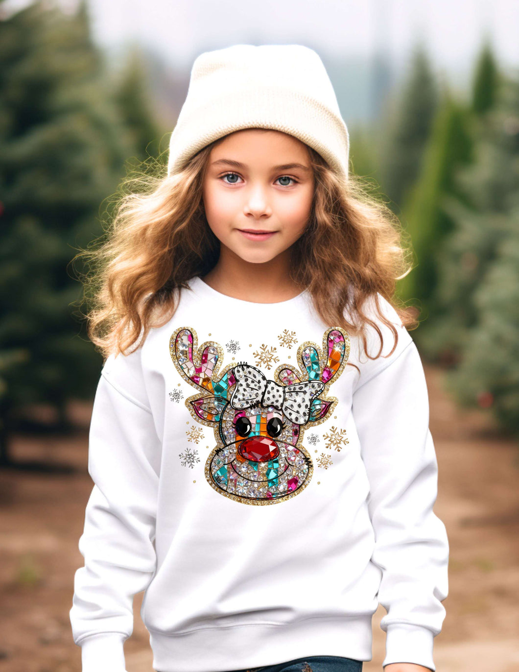 Raindeer Crystal Mosaic Crew Sweatshirt