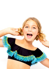 Load image into Gallery viewer, Black Bikini Anemone Fringe &amp; Aqua Sequin Belt

