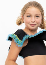 Load image into Gallery viewer, Black One Shoulder Bikini with Aqua Sequin Belt

