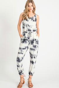 Clearance - LADIES BLACK AND WHITE TIE-DYE JUMPSUIT