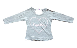 Clearance - Play Six Burnout Grey Cut Back Long Sleeve Tee with Cupcake Heart