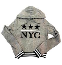 Load image into Gallery viewer, Clearance - Malibu Sugar NYC with Stars Heather Grey Ribbed Band Hooded -Size 8
