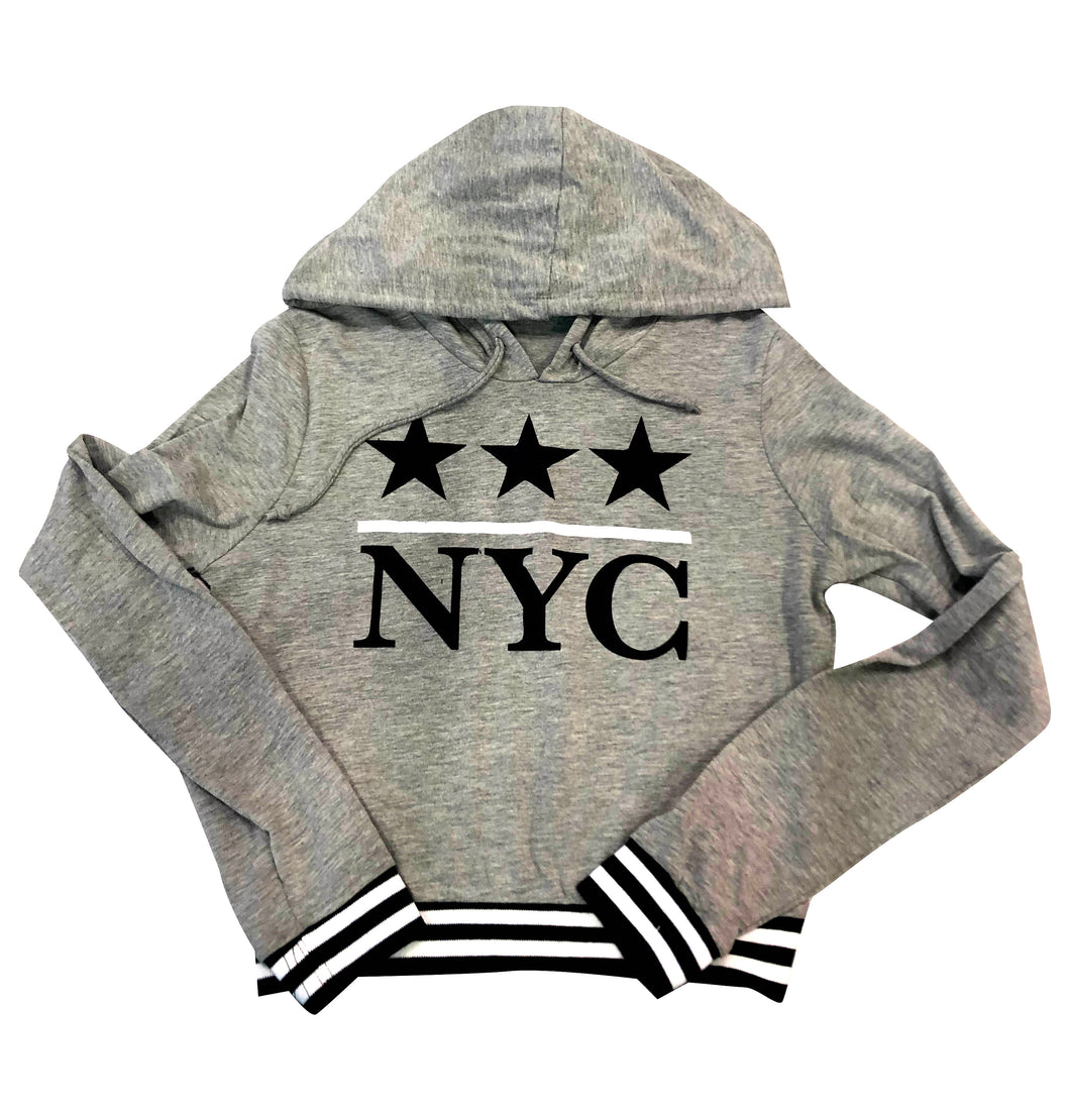 Clearance - Malibu Sugar NYC with Stars Heather Grey Ribbed Band Hooded -Size 8