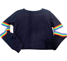 Load image into Gallery viewer, Clearance - Malibu Sugar Navy Sweatshit with Rainbow Ribbon Elbows
