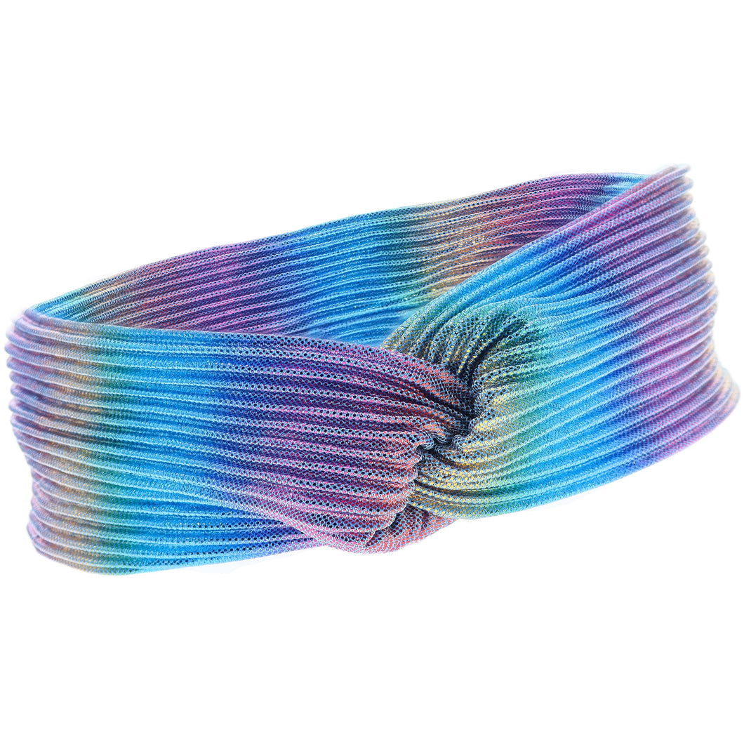 Wide Pleated Knot Headband - Blue Tie Dye