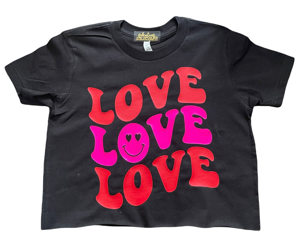 CLEARANCE -Smiley Love Black Cropped Tee - Size Youth Medium