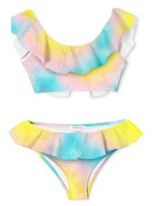 tie dye surf at noon & dawn ruffle bikini for girls (Instock Size 4)